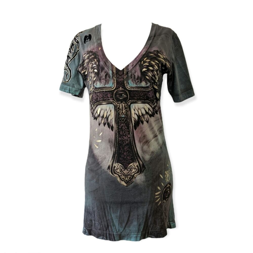 REMETEE Cross and Angel Wings Tunic Tee